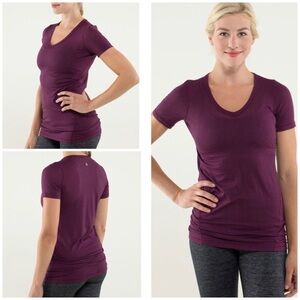 Lululemon Karmady  Stripe Burnout Plum V-Neck Tee​​​​​